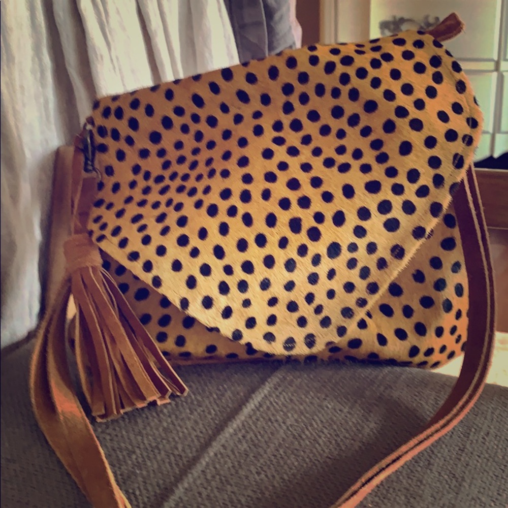 Cheetah print leather/fur crossbody bag